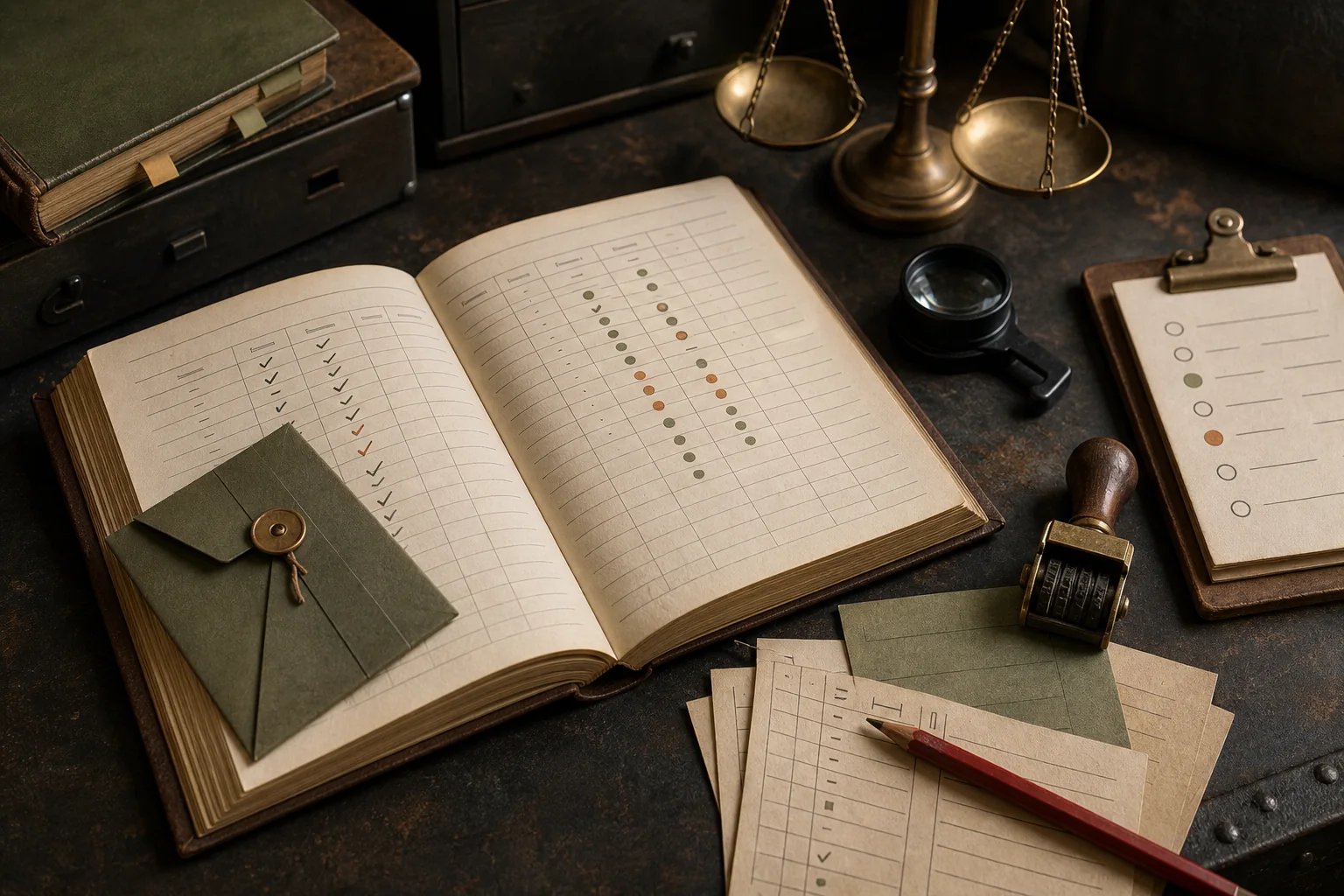 Illustrative standards ledger with review marks and quality checks