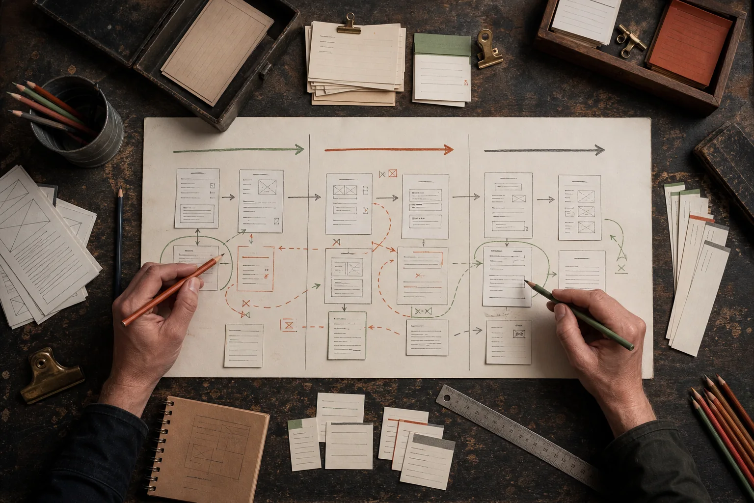 A maintenance ledger and workflow notes for a monitored system